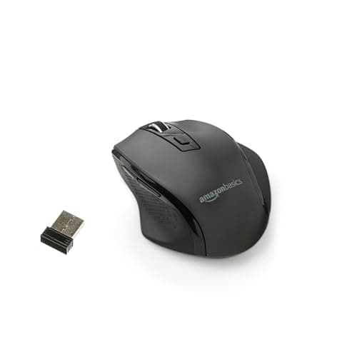 Amazon Basics Portable Wireless Computer Mouse, Ergonomic, 2.4 GHz Optical, DPI Adjustable, Easy to Use, Compatible With PC, Mac, Laptop, Black