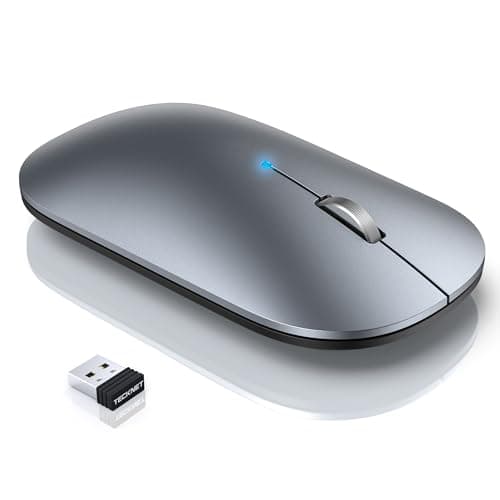 TECKNET Bluetooth Wireless Mouse, BT5.0/3.0 & 2.4GHz Rechargeable Computer Mouse, Silent Mice,4000DPI Portable USB Mice for Laptop, MacBook Pro/Air,iPad(Silver)