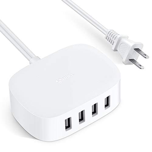 USB Charging Station 4 Port - BULL USB Charger Block Multiple, Wall Charger Cable White 6ft Charging Hub for Multiple Devices (ULlisted)
