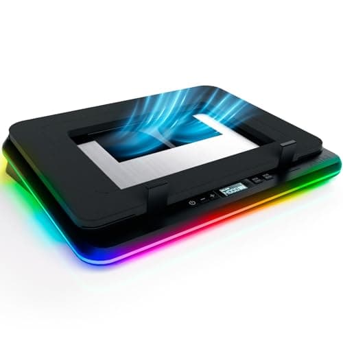 KLIM Turbofrost Laptop Cooling Pad for Gaming – 4 x 4000 RPM Turbo Fans, RGB Lighting, 4 USB Ports, Dual Power (USB-C/DC), Sealed Foam for Fast Cooling – Fits Up to 17” Laptops – Grey Space