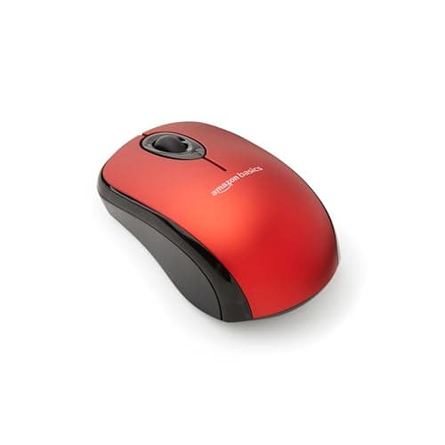 Amazon Basics 2.4 GHz Optical Wireless Mouse for Laptop and Computer, USB Nano Receiver, Red