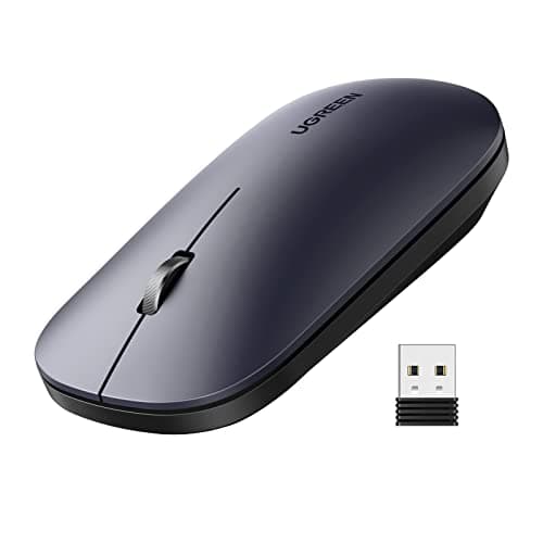 UGREEN Wireless Mouse 2.4G, Ultra Slim Optical Cordless Mouse, 4000 DPI, Small Flat Portable for PC, Laptop, Chromebook, MacBook - Black