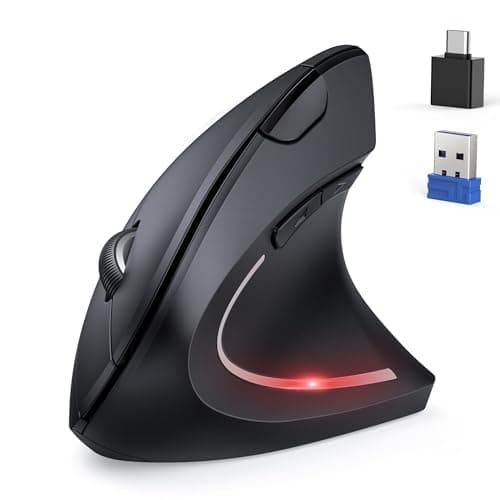 TECKNET Ergonomic Mouse, Jiggler Bluetooth Wireless Vertical Mouse, 4800 DPI Silent Mouse with 6 Adjustable DPI Levels, 2.4GHz (USB A & C) Mouse, 6 Buttons Computer Mice - Wide Compatibility