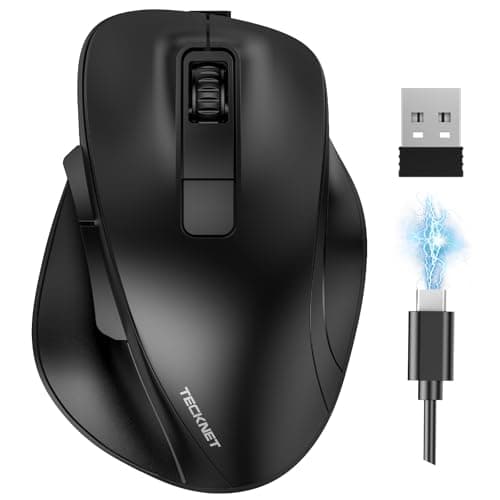 TECKNET Wireless Mouse, Bluetooth Mouse (BT5.0/3.0 & 2.4G) Rechargeable 4800 DPI Silent Mice, Computer Mice with USB A Receiver,Ergonomic Grips Optical Cordless Mice for Laptop/Mac/PC,Black