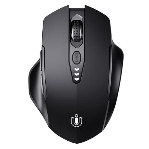 Uineer Wireless Bluetooth Mouse,[Upgraded] Rechargeable (BT 5.0/4.0+2.4G Hz),Computer Mouse with Visible Battery Level, 4 Adjustable DPI, Portable PC Mouse for MacBook Chromebook,Black