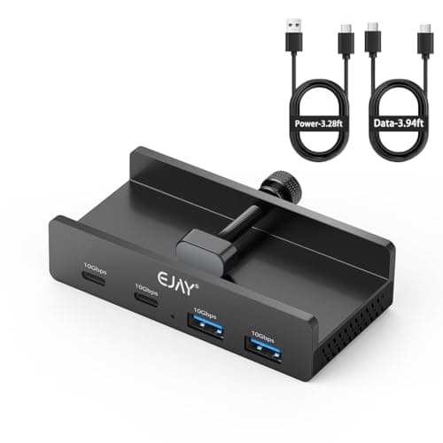 EJAY 4Ports 10Gbps USB-C HUB USB3.2 Clamp USB HUB Splitter,Mountable USB-C Adapter with Data & Power Cable for iMac 2021 and later-10Gbps (Black)