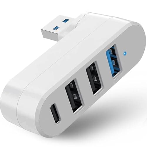 VIENON 4-Port USB 3.0 Hub [90/180 Rotatable], USB Splitter with 3 USB Ports & 1 USB C Power/Data Port, USB Extender for Laptops, Cars, iMac, MacBook Air, MacBook Pro