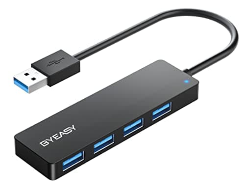 BYEASY USB Hub, Multiple USB 3.0 Hub, USBA Splitter for Laptop with Type C Power Port, Extender for Mouse, Keyboard, Flash Drive, U Disk, Printer Compatible with A Port Laptop, PC, Desktop and More