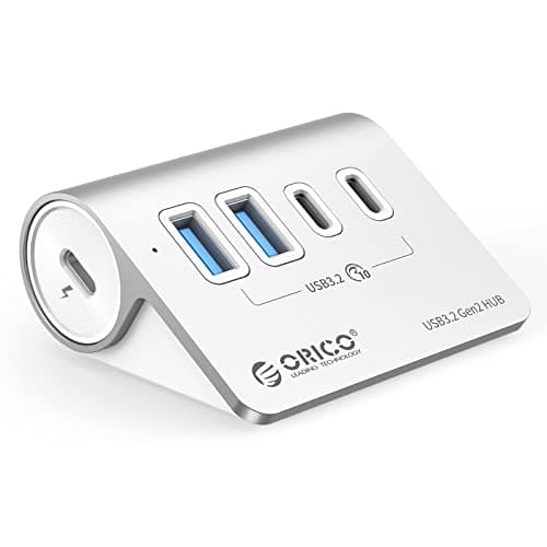 ORICO 4-Port USB 3.2 Gen 2 Hub 10Gbps with 2 USB A +2 USB C, Aluminium Hub with 1.64Ft USB-C Cable and USB-A Adapter USB Splitter for iMac, MacBooks, Mac mini
