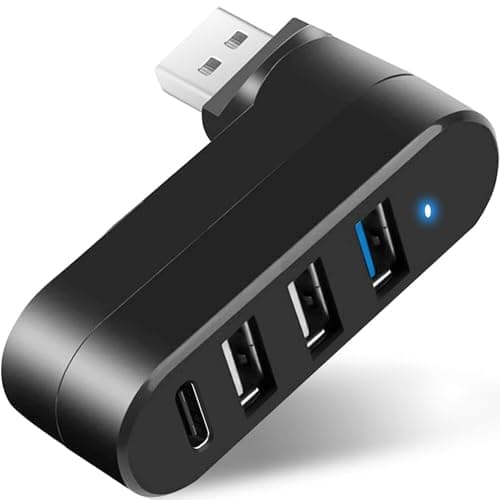 VIENON 4-Port USB 3.0 Hub [90°/180° Degree Rotatable], USB Splitter with PD-in 5W USB C Port, USB Extender for Laptop, Car, iMac, MacBook Air, MacBook Pro, and More