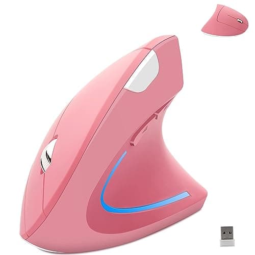 Wireless Mouse Ergonomic Vertical Ergo High Presion Optical Lightweight Cordless LED Light Large Cute Wireless Mouse for Laptop Computer Mac Office Girl Boy Adults Gift , 800/1200/1600 DPI, 6 Buttons