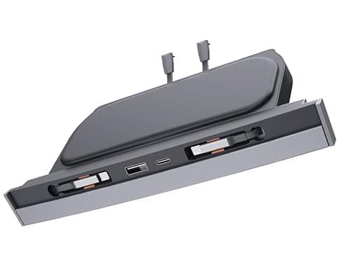 USB Docking Hub for Tesla Model 3/Y Waterproof - Fast Charger for Model Y/3 Accessories 2024 2023 2022 2021 4Ports Retractable Docking Station, 2 Type-C Fast Charging Cables (Not Fit Model 3 2024)