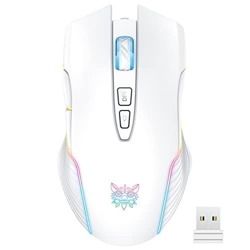 Rechargeable Wireless Gaming Mouse, Ergonomic RGB Computer Mouse with 2.4G Receiver, RGB Backlight, Adjustable DPI Up to 3600, 7 Buttons (Not Programmable) for Windows Vista Linux (White)
