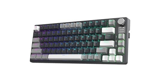 TECWARE Phantom S 75% Gasket-Mounted Mechanical Keyboard | Tri-Mode Connectivity 2.4GHz/Bluetooth/Wired | Customizable LCD Display | RGB Backlit | 4000mAh Battery | Red Linear Switches | Black/Grey