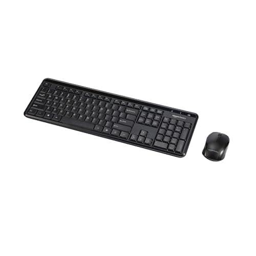 Amazon Basics 2.4GHz Wireless Keyboard and Mouse Combo Set, Quiet and Compact US Layout, Plug and Play, Unifying USB Receiver, Black