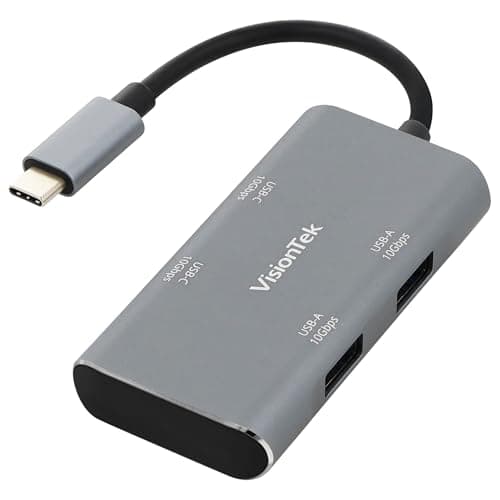 VisionTek USB C Hub 4 Port Adapter - 10Gbps High Speed Data Transfer Dongle, 2 USB C and 2 USB A Ports, Aluminum Multiport Splitter for MacBook Pro Air, iPad Pro, Chromebook, Windows Laptop