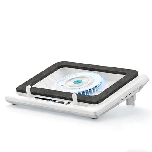 llano Laptop Cooling Pad, Gaming Laptop Cooler with Powerful Turbo Cooling Fan(5.5inch Diameter), Infinitely Variable Speed, Touch Control, Sealed Foam for Fast Cooling Laptop 15.6-21in (White)