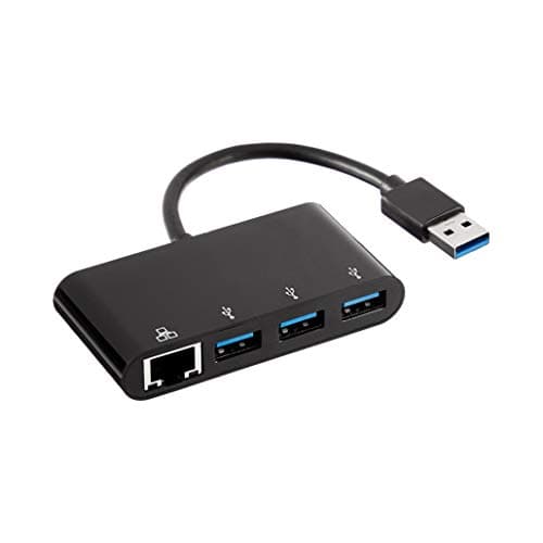Amazon Basics 4-Port USB 3.0 Hub with 3 USB-A Ports & 1 RJ45 Gigabit Ethernet Port, High-Speed Network Adapter for Laptops, Black