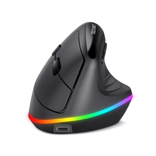 TECKNET RGB Rechargeable Wireless Ergonomic Mouse - USB+Bluetooth Multi-Device LED Vertical Mouse with 11 RGB Backlight Modes, 4800 DPI Adjustable, Ergo Mice for Windows and Mac, Black