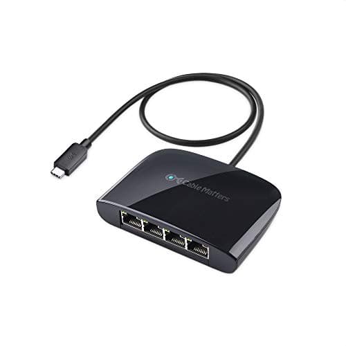 Cable Matters USB C to 4-Port Gigabit Ethernet Switch for Network Sharing on The Move, Thunderbolt Ethernet Splitter, USB C Gigabit Switch, Compatible with Thunderbolt 5/4