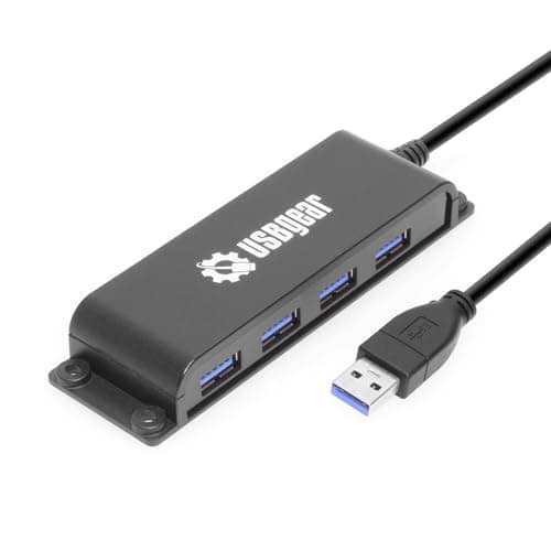 USBGear 4-Port USB 3.2 Hub, Ultra-Compact Data Transfer 10gbps USB-A Hub with 3.3 ft Integrated Extension Cable and Built-in Mounting [No Charging] for Mac, PC, Mobile HDD, Flash Drives