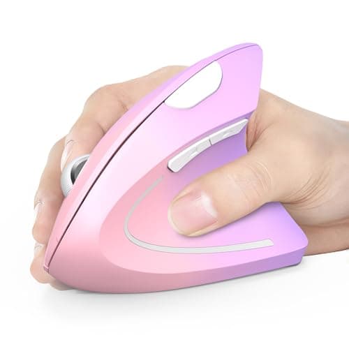 TECKNET 2.4G Ergonomic Mouse Vertical Wireless - 4800 DPI Optical Carpal Tunnel Mice Right Hand, 4800 DPI Adjustable, Quiet Clicks, 6 Buttons for Laptop, Desktop, PC, Computer - Pink Purple