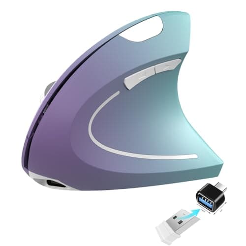 Vassink Ergonomic Wireless Rechargeable Mouse, USB A+Type C(2in 1) Connection, 800/1200/1600 DPI, 6 Buttons, 2.4GHz Carpal Tunnel Vertical Mice, for Laptop, Desktop,MacBook Purple Gradient Green