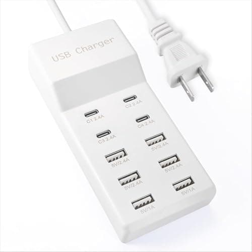 USB Charging Station with 6 USB-A & 4 USB-C Ports, 50W 10A USB Charging Block for Smart Phone, Tablet, Laptop, Multiple Devices - USB Power Strip with Auto-Detect Technology (1 PCS)