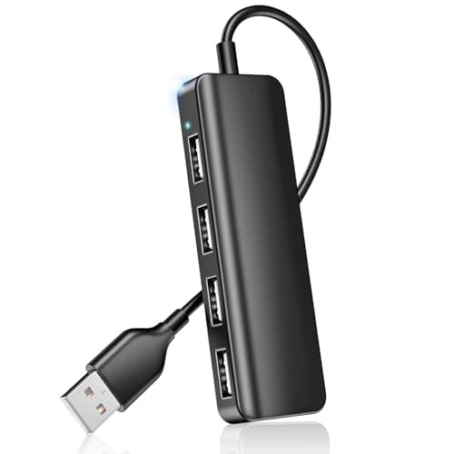 Herfair USB Hub Splitter USB Port Extender 1 to 4 Multiport Adapter Expander for Laptop, MacBook, Computer, Xbox, Console, Flash Drive, HDD, Printer, Camera, Keyboard, Mouse, More