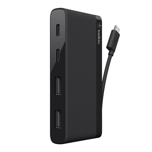 Belkin 4-Port USB C Hub - Ultra Portable Design - USB Type C Hub Docking Station With Two USB C & Two USB A Ports - USB Hub Connects Via USB C Cable - USB Adapter - No Pass-Through Charging