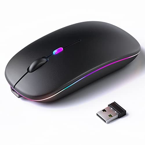 Wireless Bluetooth Mouse – Rechargeable, Silent, Dual Mode (Bluetooth 5.2 & USB) with LED Lights – Portable for Laptop, Desktop, & Tablet(Black)
