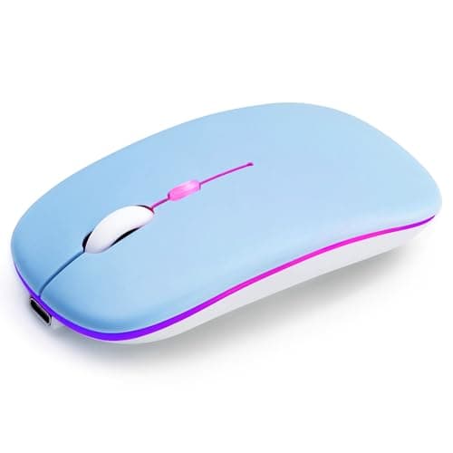 Wireless Bluetooth Mouse Rechargeable Long Lasting Dual Mode - BT 5.2 & 2.4G Silent RGB LED Mice, Slim Portable Ergonomic Mouse for Laptop/PC/Tablet/MacBook/iPad/Apple Devices(Blue)