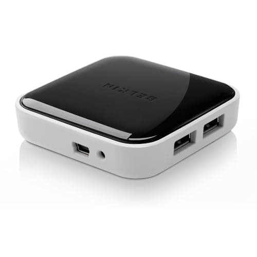 Belkin 4-Port Powered Desktop USB Hub with Support for USB-A, USB 2.0, and USB 1.1, Black and White