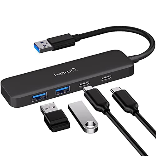 Dual USB C USB A 3.0 Hub: USB Hub 4 Ports with 2* USB-C 3.0 and 2* USB-A 3.0, Ultra Slim Portable USB Splitter Adapter for Laptop, PS4, Flash Drive, HDD, Xbox, Printer, Mouse, Keyboard, Computer