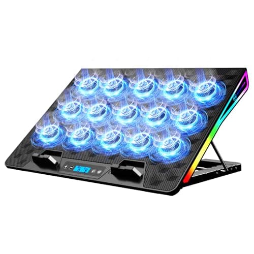 KeiBn Laptop Cooling Pad, Gaming Laptop Fan Cooling Pad with 15 Quiet Fans, RGB Laptop Cooler for 10-17.3 Inch, 4 Height Stands, 2 USB Ports - Blue