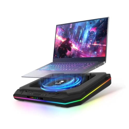 Brook Saviortop Gaming Laptop Cooling Pad – High-Speed 3500 RPM Laptop Cooler with Turbo Fan, RGB Cooling Stand for 10-19 Inch Laptops, Touch Control, USB-C Hub, Adjustable Height, Quiet Cooling Fan