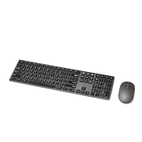 Amazon Basics Ultra Premium Wireless Keyboard and Mouse Combo, Rechargeable, Full-Size with Number Pad, Sleek Design, Plug and Play, Quiet Typing, 2.4GHz USB Receiver, Black