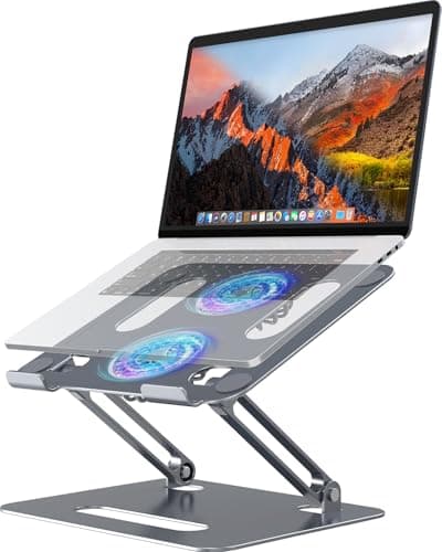 Adjustable Laptop Cooling Stand with 2 Quiet Fans & RGB Lighting, Aluminum Alloy & Foldable Ergonomic Design for MacBook, Lenovo, ASUS, Dell 10-16 Inch, Perfect for Gaming, DJ, Office - Gray