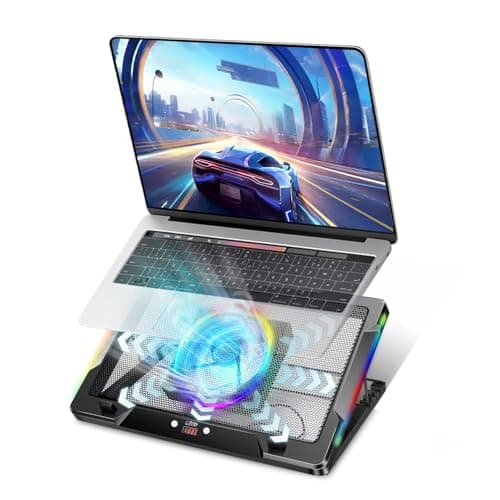 G-STORY Gaming Laptop Cooling Pad with Movable Fan and Automatic Speed Adjustable by Temperature,Music Sync RGB Light,Low Noise Laptop Cooler 3 Speed 1500/1750/2000RPM(140MM) Stand 12–18' Notebook