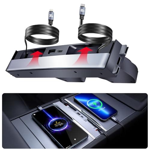 Upgrade 65W USB Charger Hub for Tesla Model 3 Highland 2024-2025 & New Model Y Juniper 2026 Accessories, 4-Port Retractable Phone Charger USB Hub – Center Console