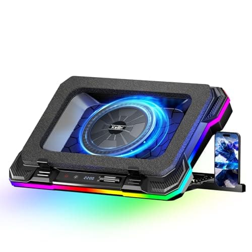 KeiBn Gaming Laptop Cooling Pad, Laptop Cooling Stand with 5.5inch External Cooling Fan, Rapid Cooling Laptop 15.6-19.3inch, Infinitely Variable Speed, 8 Height Stands, 4 USB Ports, Blue