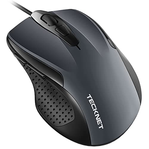 TECKNET USB Wired Mouse, 6-Button Corded Computer Mouse with 4 Adjustable DPI, Optical Computer Mice with Ergonomic Design and 5FT Cord for Laptop, Chromebook, PC, Desktop, Mac, Notebook-Gray