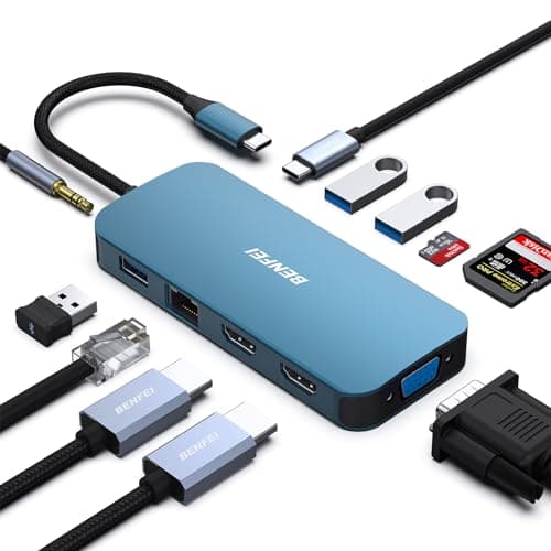 BENFEI 11-in-1 USB C Hub Triple Display Docking Station Dual HDMI, VGA, 3*USB 3.0, 1Gbps Ethernet, 100W Power Delivery, SD/TF Card Reader, 3.5mm AUX Audio Compatible with MacBook XPS Surface