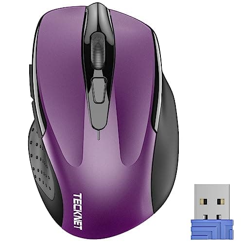TECKNET Wireless Mouse, 2.4G Ergonomic Optical Mouse, Computer Mouse for Laptop, PC, Computer, Chromebook, Notebook, 6 Buttons, 24 Months Battery Life, 2600 DPI, 5 Adjustment Levels - Purple