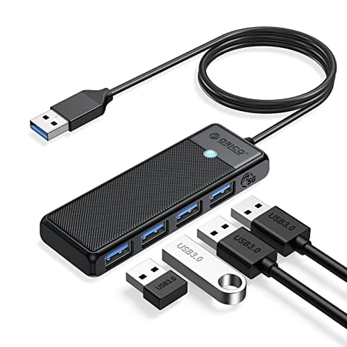 ORICO USB 3.0 Hub, 4-Port USB Hub with 3.3Ft Cable, Ultra Slim USB-Splitter for Laptop MacBook Pro, iMac, Surface Pro, XPS, PS5，PC, Flash Drive, Mobile HDD