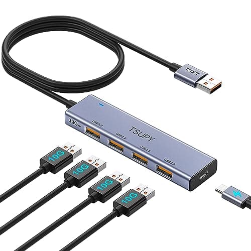 USB Hub 3.2, TSUPY USB Splitter 10Gbps 4 USB 3.2 Ports with 4ft Extension Cable,Ultra-Slim Aluminium USB 3.2 Gen 2 HUB Fast Data Transfer USB Port Extender for MacBook,Chromebook,Mobile HDD,Laptops