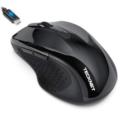 TECKNET Rechargeable Jiggler Wireless Mouse (BT5.0/3.0 & 2.4G) 4800 DPI Silent USB A & Bluetooth Mouse 6 Buttons, Wide Compatibility - Black
