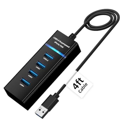 USB Hub 3.0 Splitter with 4ft Extension Long Cable Cord, 4-Port Ultra-Slim Multiport Expander for Desktop Computer PC, Laptop and More,USB Extension Cable