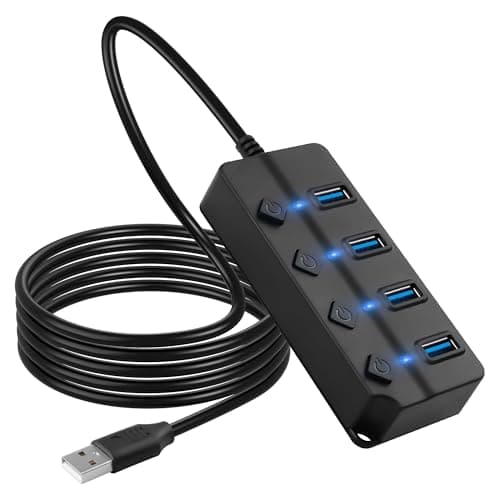 CERRXIAN USB Hub, 4Port USB Hub Splitter with Individual On/Off LED Switches 6.6ft/2m Long Cable, Multi Port Expander, Fast Data Transfer USB Splitter for Laptop, PC,Mobile HDD