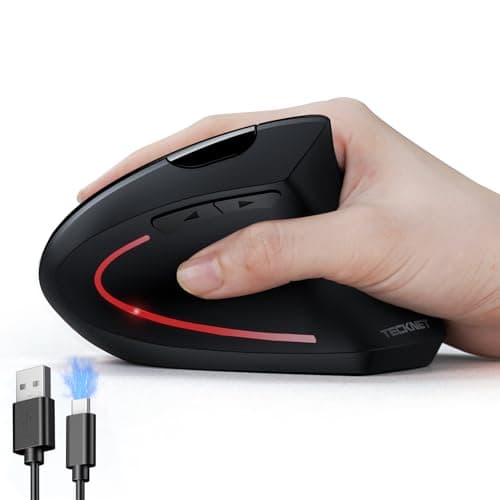 TECKNET Ergonomic Mouse, Rechargeable Vertical Ergo Mouse Wireless 800-4800 Levels 5 Adjustable DPI, Silent 2.4GHz Optical Carpal Tunnel Mouse for Right Hand, USB Wireless Mice for Laptop, PC